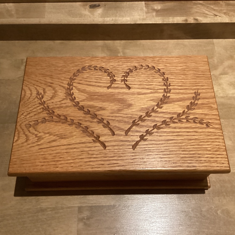 Vintage 1980’s Carved USA Made Solid Wood Box w/ Hinged Lid